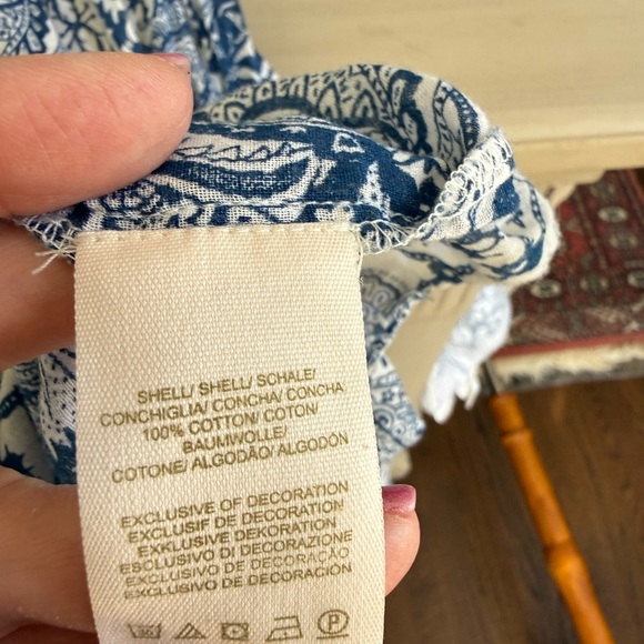 Free People Bohemian Blue Block Print Floral Tie-Shoulder Maxi Sun Dress S - Picture 12 of 12